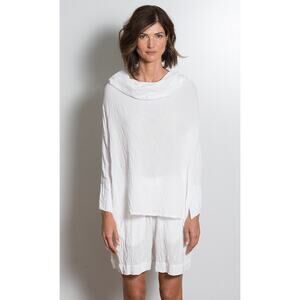 Eleven Stitch Design Made in USA Lagenlook Cowl Neck 100% Linen White Top M